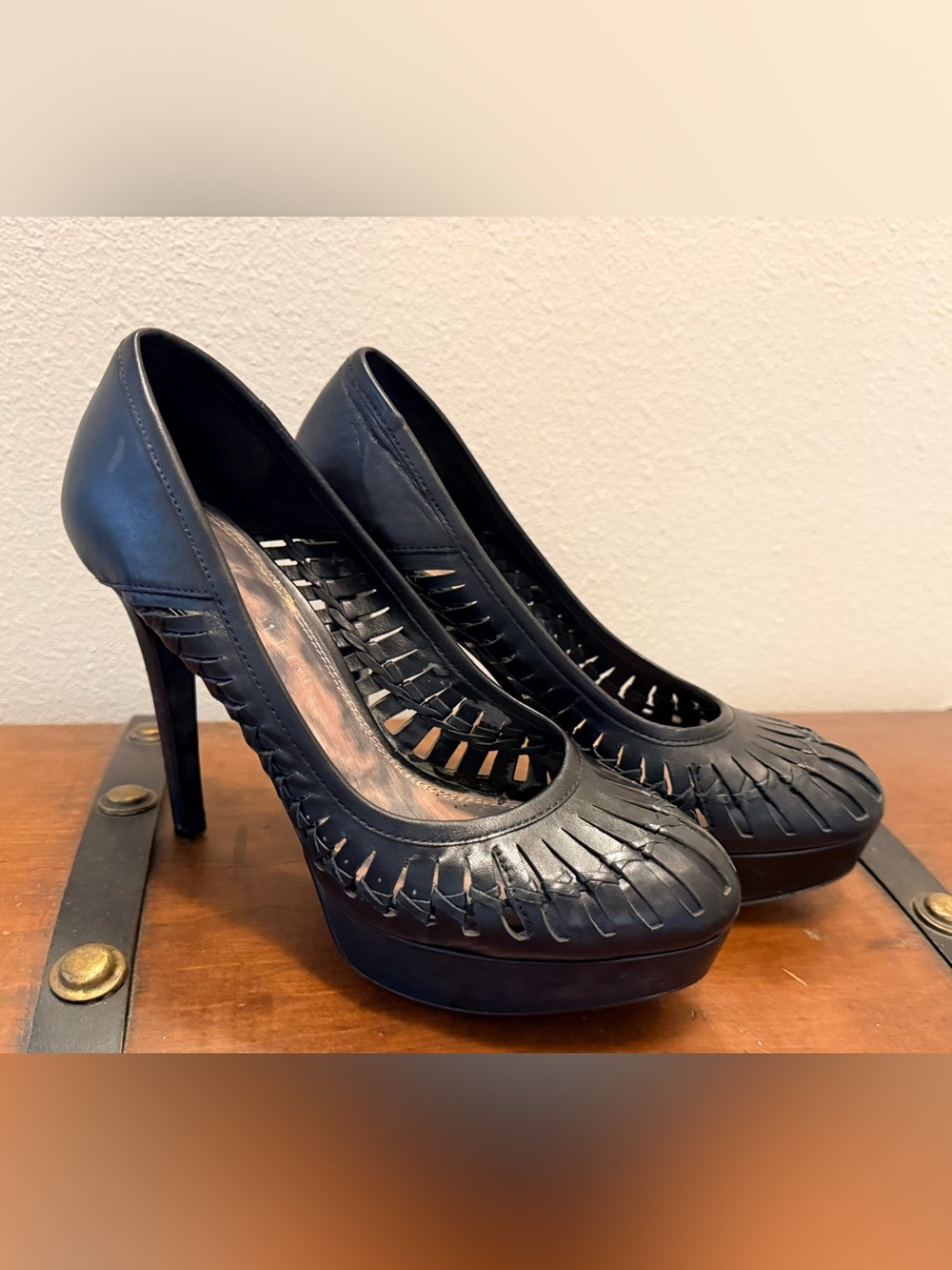 Gianni Bini Black Woven Platform Stiletto Heels
